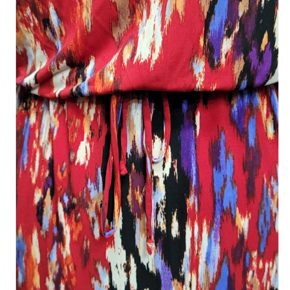 Emma & Michele Multi Color Abstract Drawstring Waist Mini Dress XL